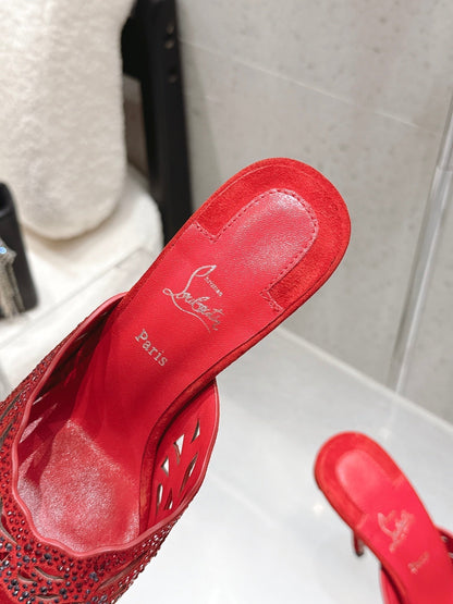 CL 26SS High-Heeled Slippers 100 Red Suede Sheepskin 636693