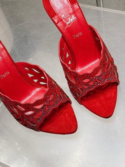 CL 26SS High-Heeled Slippers 100 Red Suede Sheepskin 636693