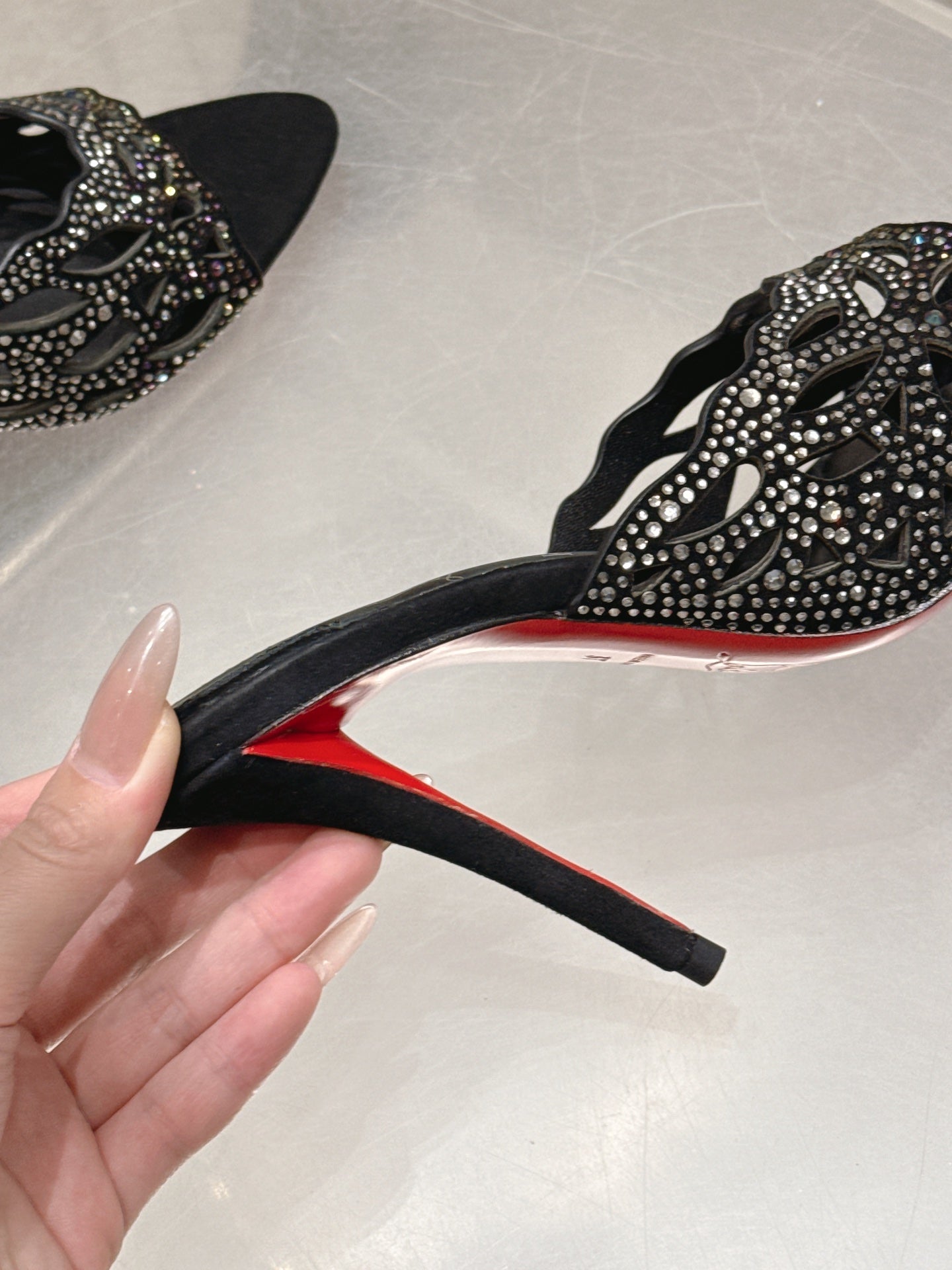 CL 26SS High-Heeled Slippers 100 Black Suede Sheepskin 636694