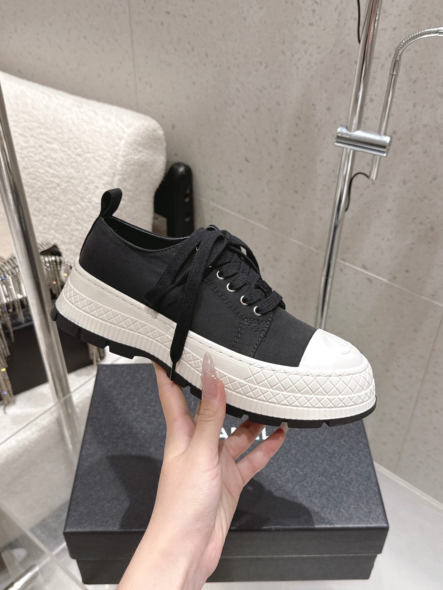 Chanel 2026 Panda Sneakers Black White Denim Leather 762922