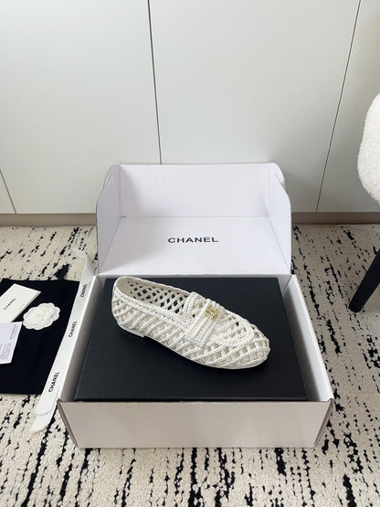 Chanel 2026 Braided Loafers Gold-Tone CC Logo Plaque Leather 778467