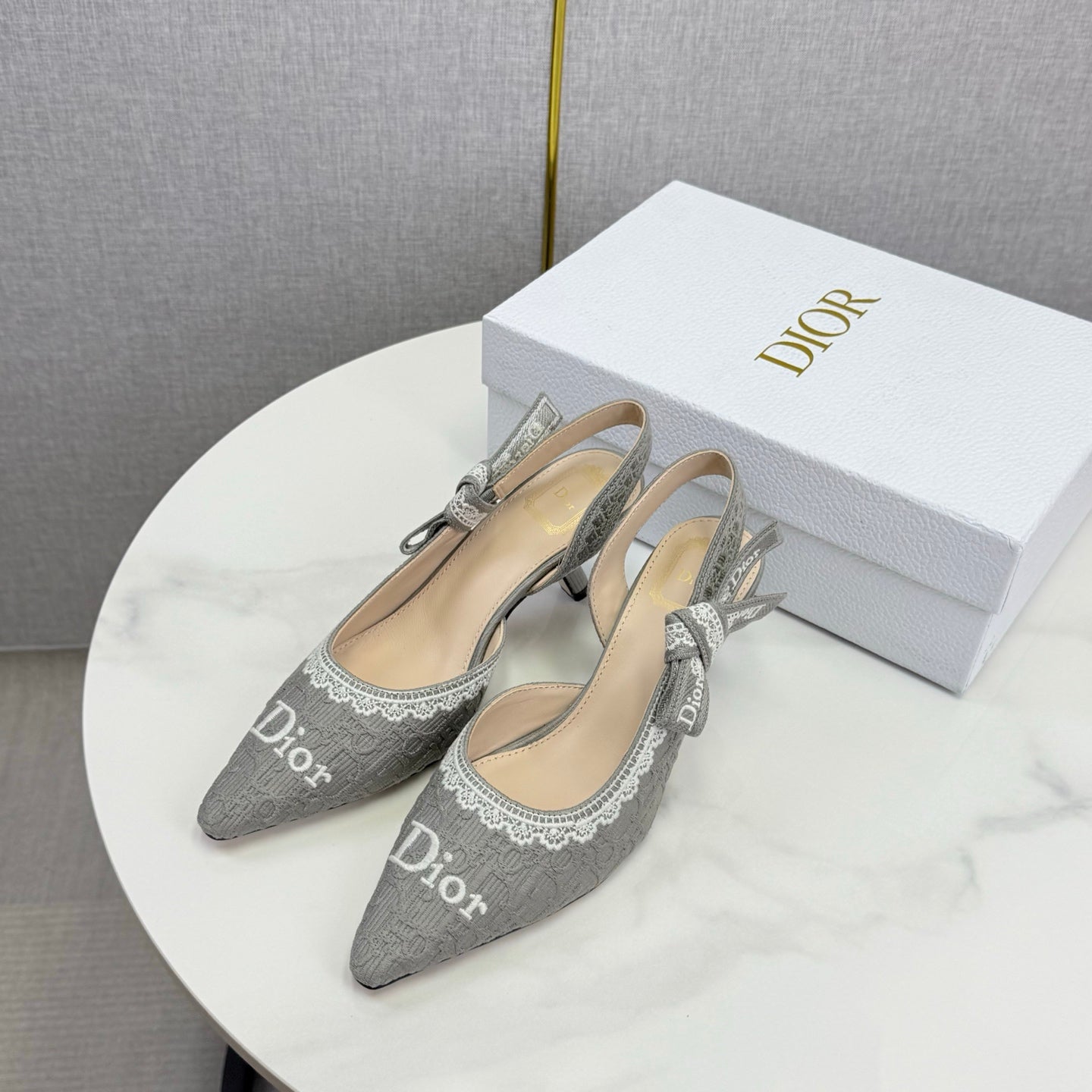 CD 26 Embroidered Slingback 65 Gray Canvas 620367