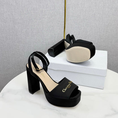 CD 26s Platform Sandals 80 Black Beige Satin Sheepskin 640230
