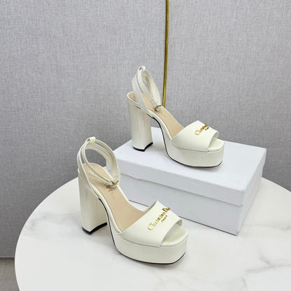 CD 26s Platform Sandals 80 White Beige Satin Sheepskin 640231