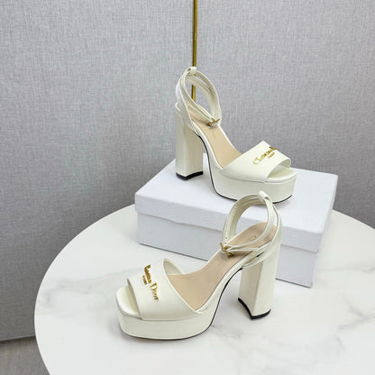 CD 26s Platform Sandals 80 White Beige Satin Sheepskin 640231