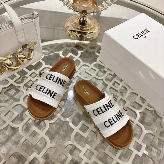 Celine 26 Pitea Sandals Jacquard Cotton Fabric Leather 736580