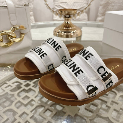 Celine 26 Pitea Sandals Jacquard Cotton Fabric Leather 736580