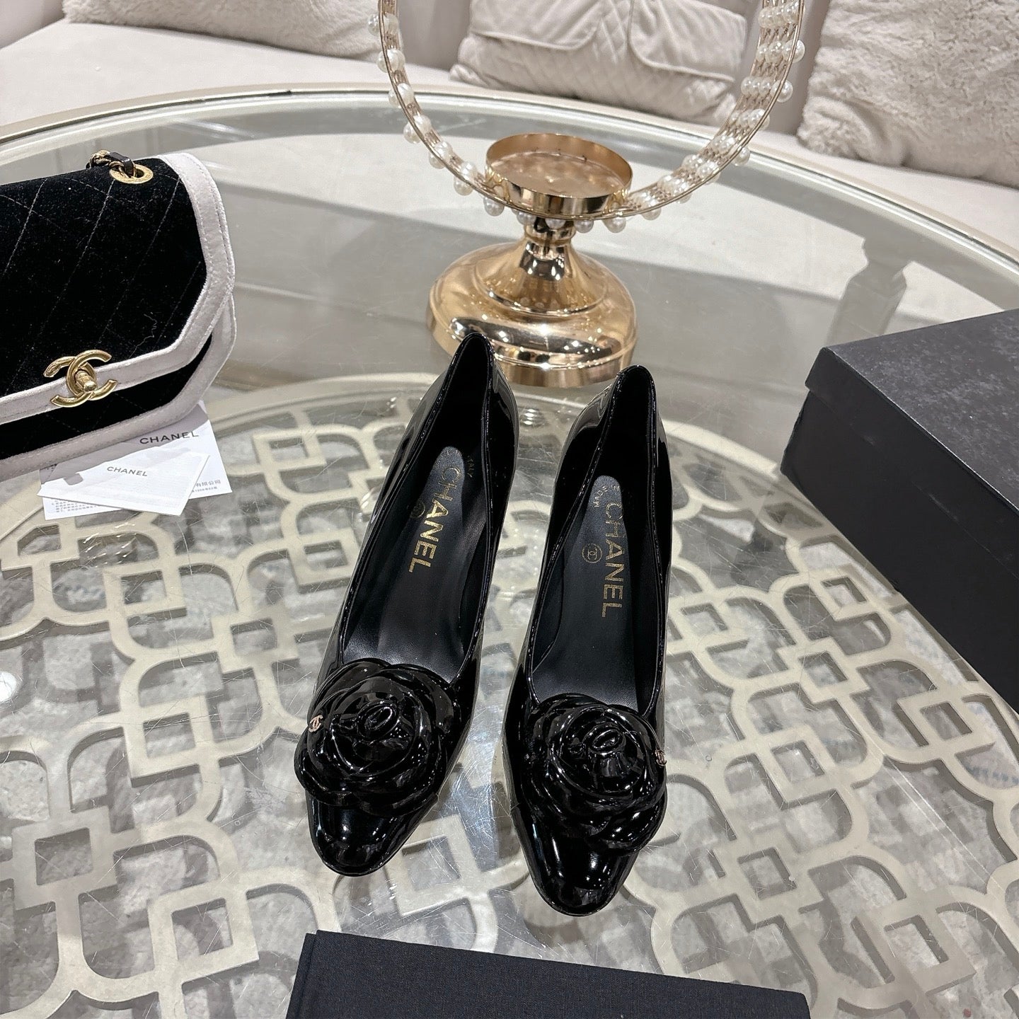 CC 26s High Heels Pump 85 Beige Black Patent Leather 627006