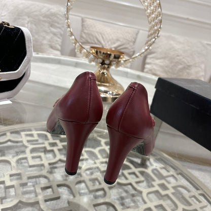 CC 26s High Heels Pump 85 Burgundy Black Sheepskin 627007