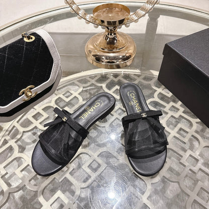 CC 26s Chunky Heel Sandals Black Mesh Sheepskin 627065