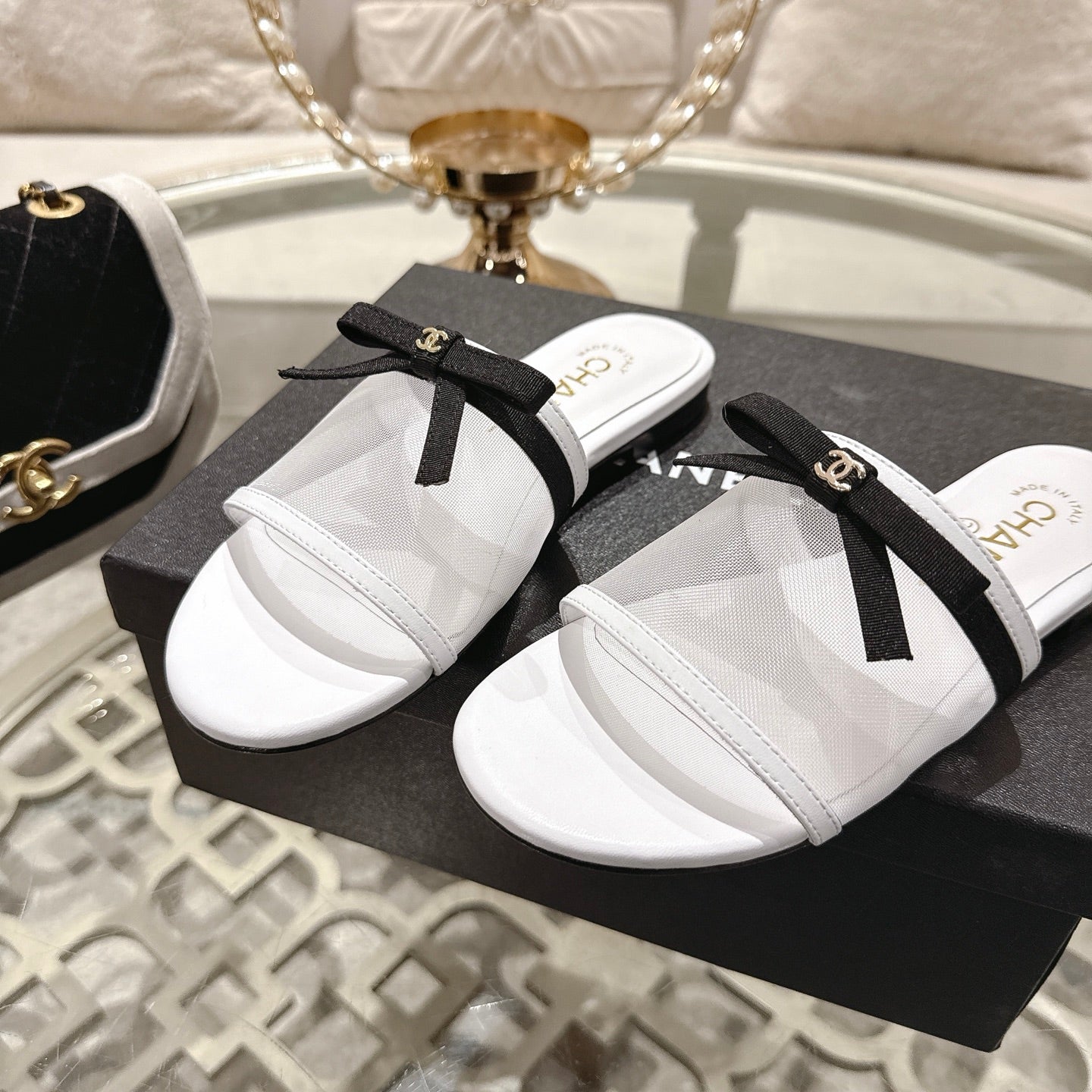 CC 26s Chunky Heel Sandals White Mesh Sheepskin 627066