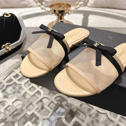 CC 26s Chunky Heel Sandals Beige Mesh Sheepskin 627068