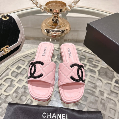 CC 26s Platform Slippers Pink Black Sheepskin 627071