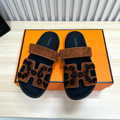 HM 26ss Slippers Brown Black Suede Leather 618577