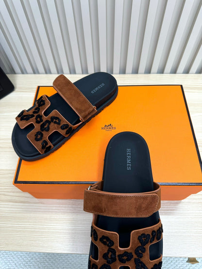 HM 26ss Slippers Brown Black Suede Leather 618577