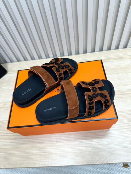 HM 26ss Slippers Brown Black Suede Leather 618577