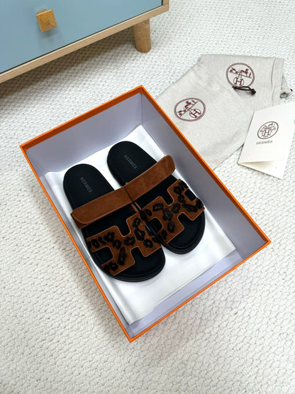 HM 26ss Slippers Brown Black Suede Leather 618577