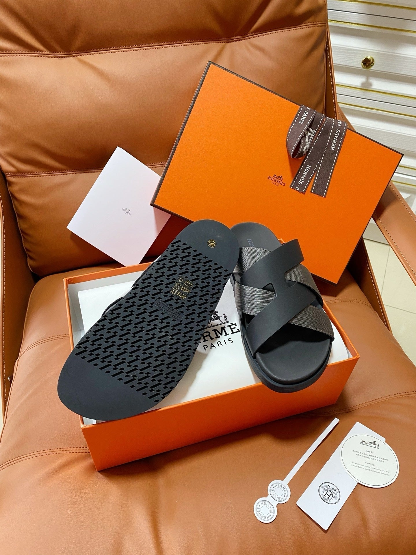 HM 2026 Cross Sandals Black Calfskin 667288
