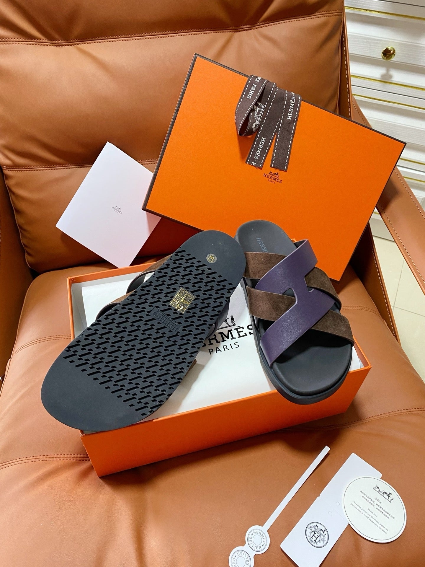 HM 2026 Cross Sandals Black Brown Purple Suede Calfskin 667290