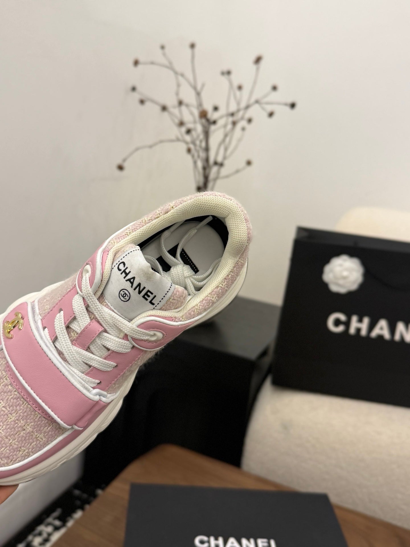 CC 26s Casual Sneaker Pink Tweed Leather 183602