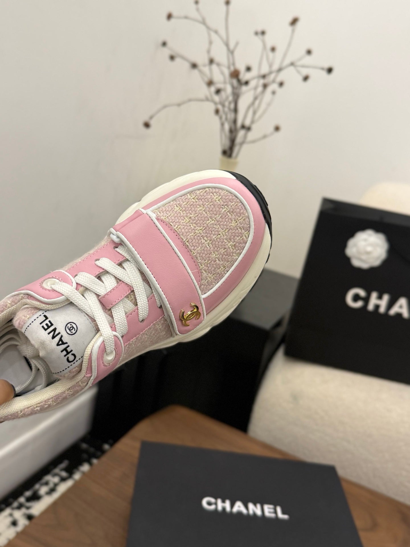 CC 26s Casual Sneaker Pink Tweed Leather 183602