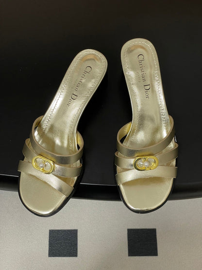 CD 26 Chunky Heel Sandals 50 Metallic Gold Leather 593521