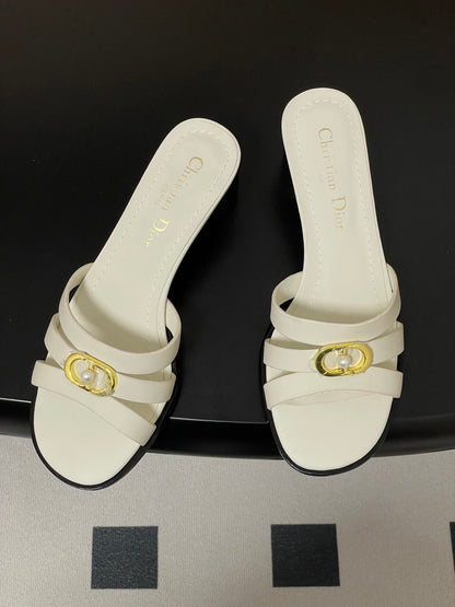 CD 26 Chunky Heel Sandals 50 White Leather 593525