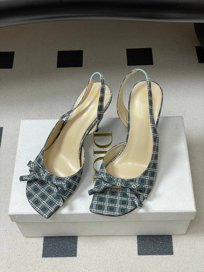 CD 26 Slingback 85 Black Green Blue Leather Silk Fabric 593602