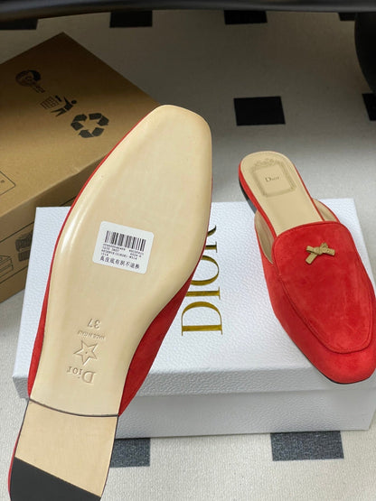 CD 26 Bow Mules Red Beige Suede Cowhide 632591