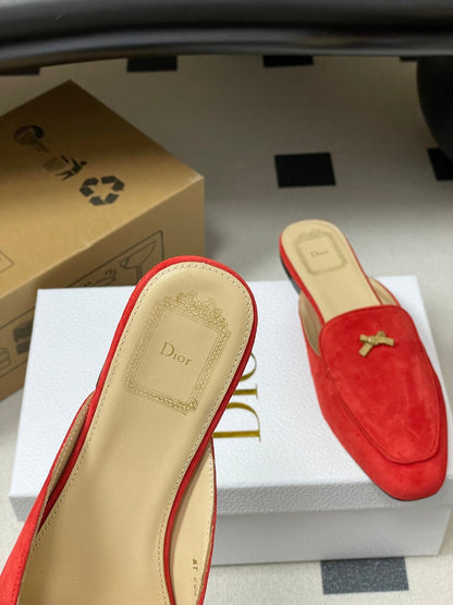 CD 26 Bow Mules Red Beige Suede Cowhide 632591