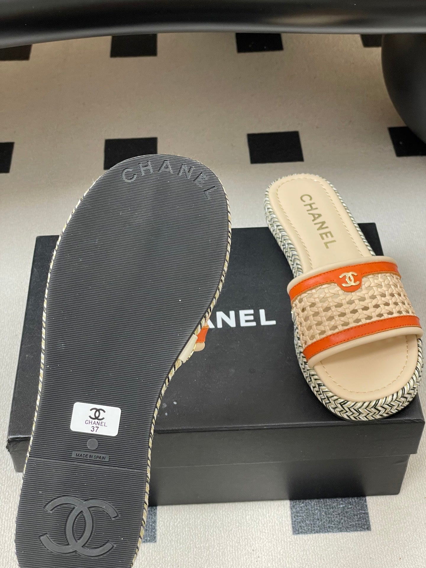 CC 26s Platform Slippers Light Beige Orange Cowhide 649456