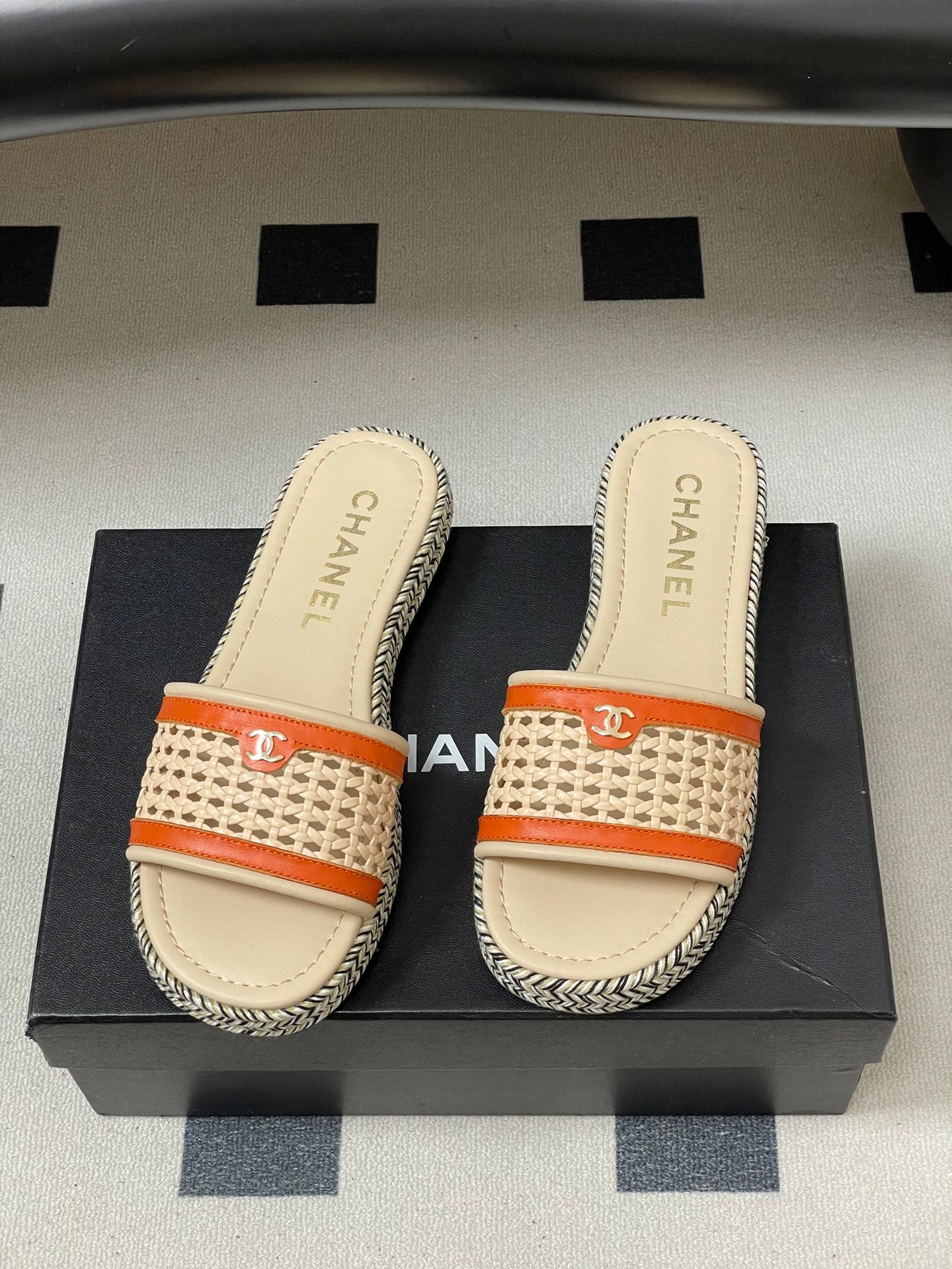 CC 26s Platform Slippers Light Beige Orange Cowhide 649456