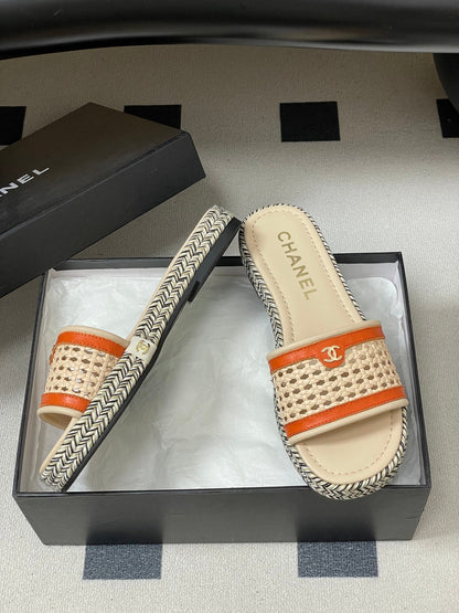 CC 26s Platform Slippers Light Beige Orange Cowhide 649456