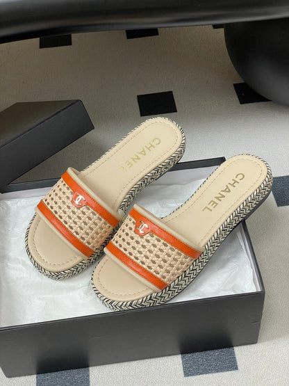 CC 26s Platform Slippers Light Beige Orange Cowhide 649456