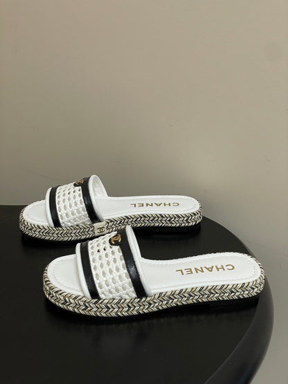CC 26s Platform Slippers White Cowhide 649458