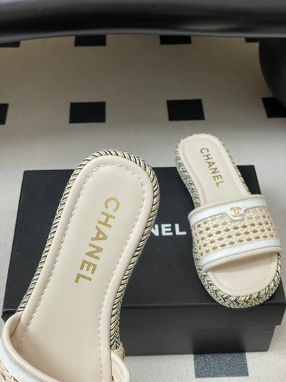 CC 26s Platform Slippers Light Beige Cowhide 649459