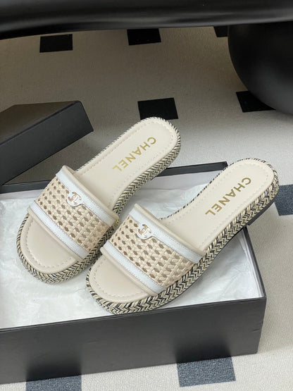 CC 26s Platform Slippers Light Beige Cowhide 649459