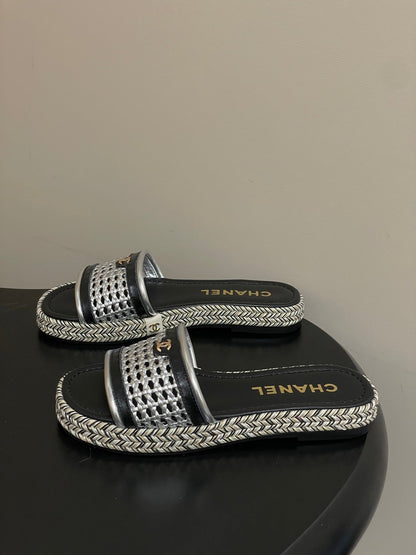 CC 26s Platform Slippers Black Sliver Cowhide 649460