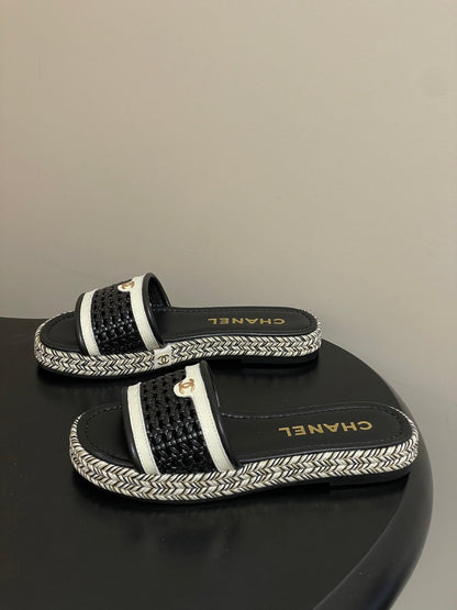 CC 26s Platform Slippers Black Cowhide 649461