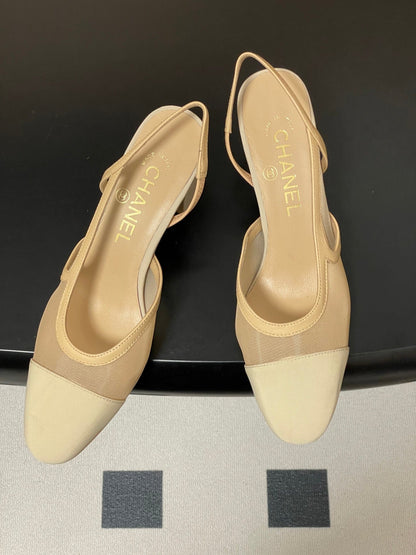 CC 26s Slingback 65 Beige Mesh Fabric Sheepskin 649444