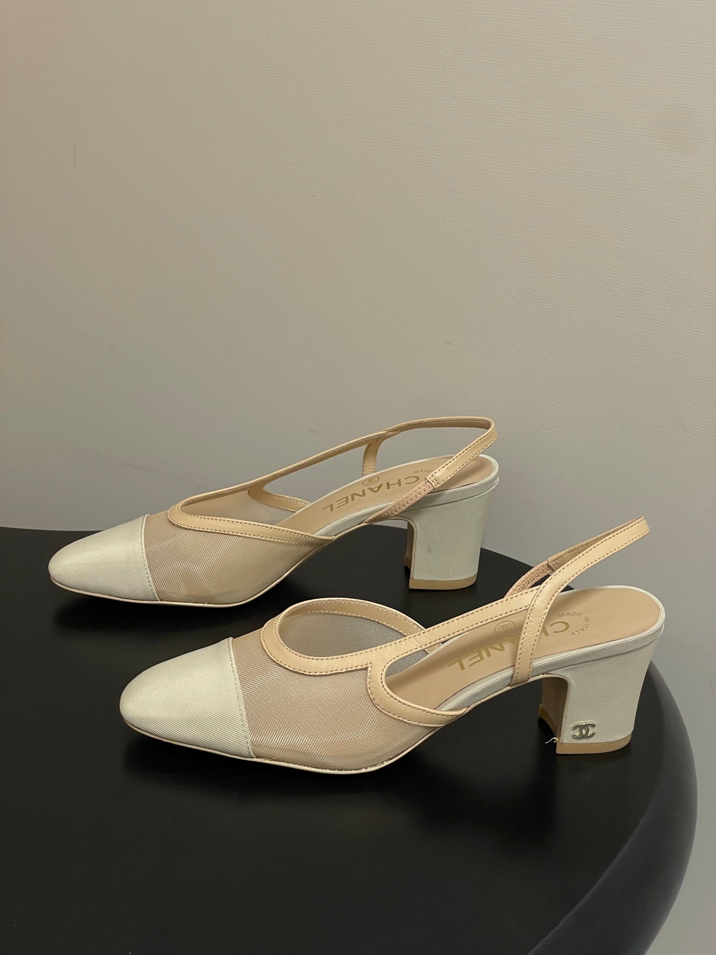 CC 26s Slingback 65 Beige Mesh Fabric Sheepskin 649444