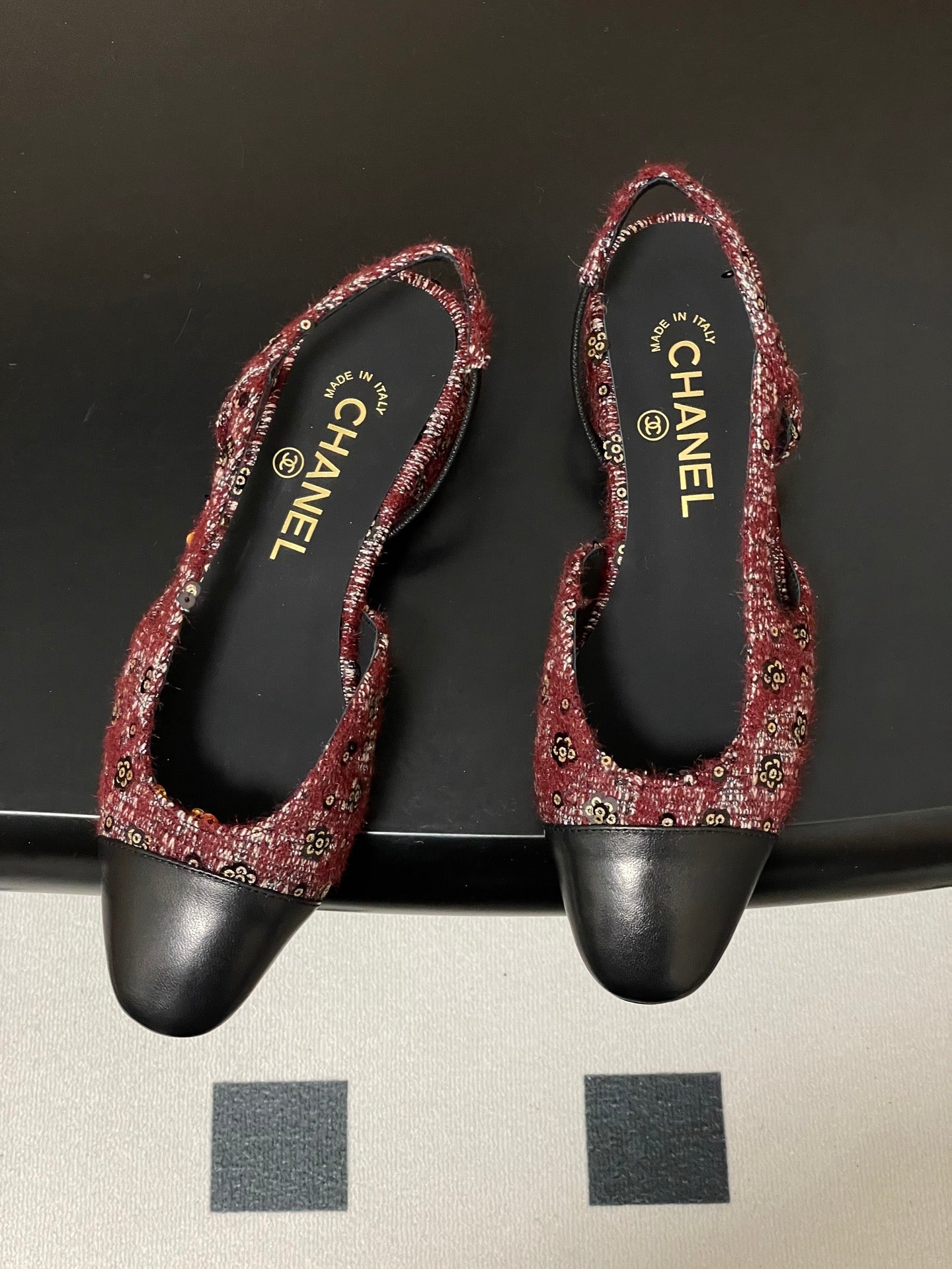 CC 26s Slingback Dark Red Black Tweed Sheepskin 649424