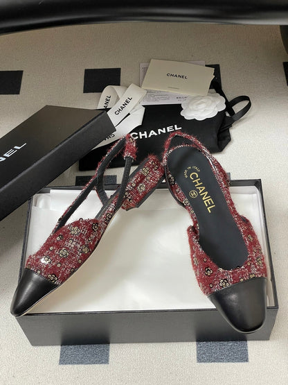 CC 26s Slingback Dark Red Black Tweed Sheepskin 649424