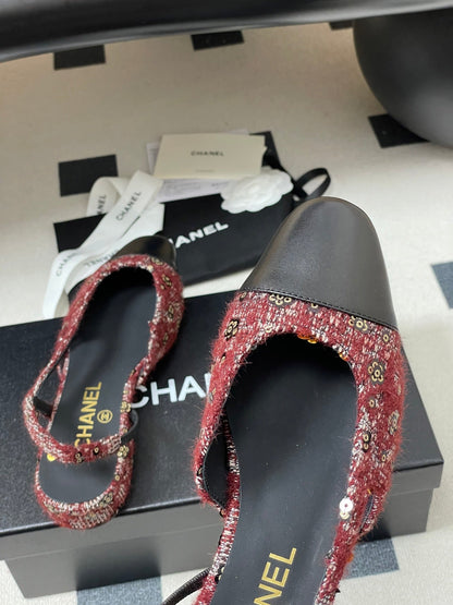 CC 26s Slingback Dark Red Black Tweed Sheepskin 649424
