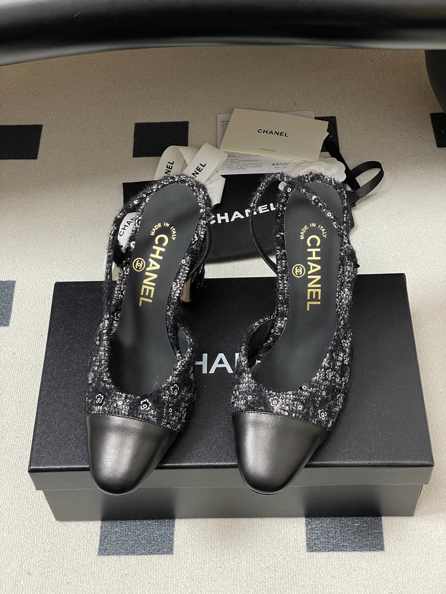 CC 26s Slingback 95 Black Tweed Sheepskin 649418