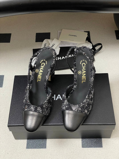 CC 26s Slingback 95 Black Tweed Sheepskin 649418