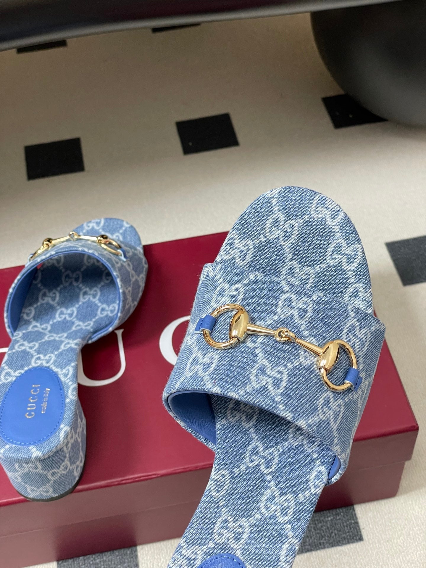 GG 26ss Horsebit Slippers 55 Blue Denim Monogram