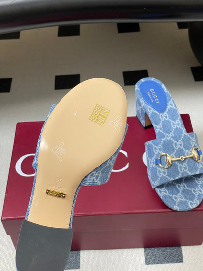 GG 26ss Horsebit Slippers 55 Blue Denim Monogram