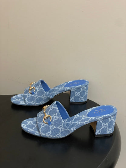 GG 26ss Horsebit Slippers 55 Blue Denim Monogram