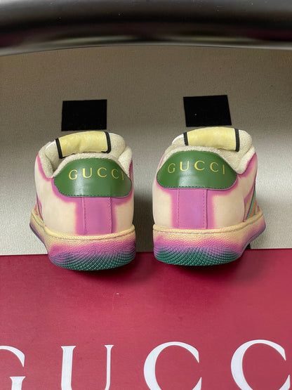 GG 26ss Screener Sneaker Beige Purple Green Fabric Calfskin 697904
